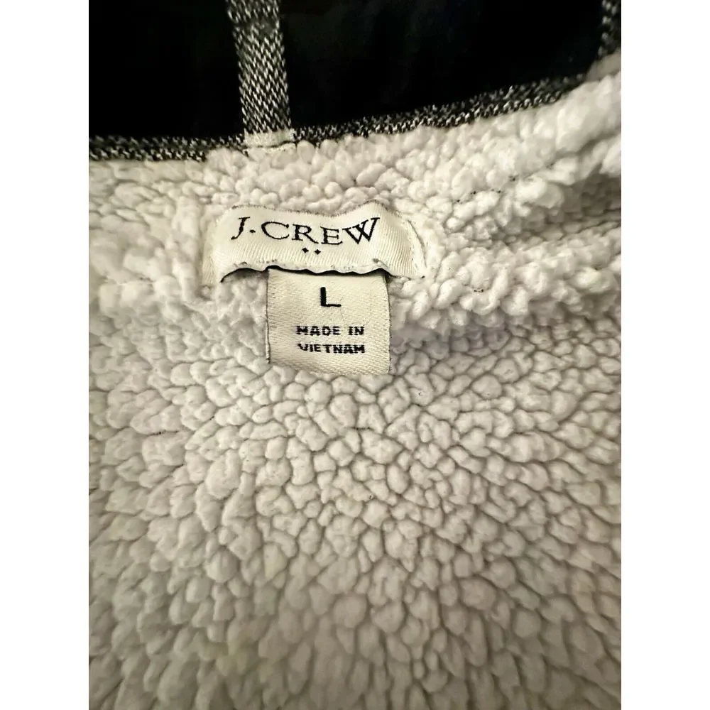 J Crew Plaid Sherpa Fleece Lined Shirt Shacket Women Size Large‎ L Button Down